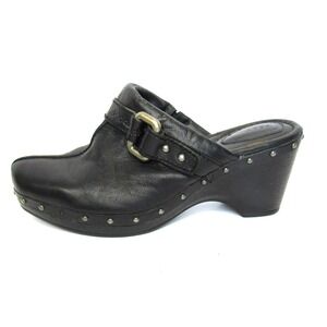 Fossil Black Leather Studded Mules Shoes Clog Womens 9.5